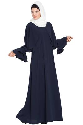 Navy Blue kashibo Designer Abaya With Cape And Bell Sleeves 3