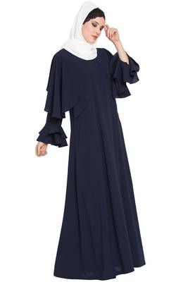 Navy Blue kashibo Designer Abaya With Cape And Bell Sleeves 4