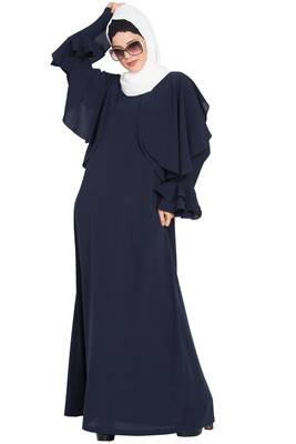 Navy Blue kashibo Designer Abaya With Cape And Bell Sleeves 5