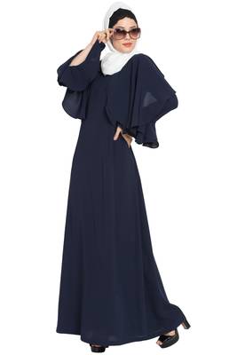 Navy Blue kashibo Designer Abaya With Cape And Bell Sleeves 6