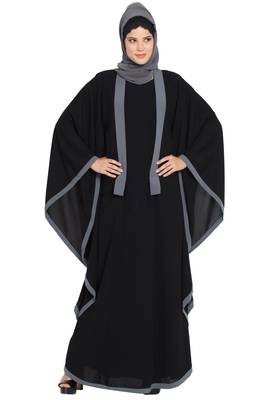 Black kashibo Kaftan Abaya With Grey Borders 1