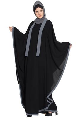 Black kashibo Kaftan Abaya With Grey Borders 2