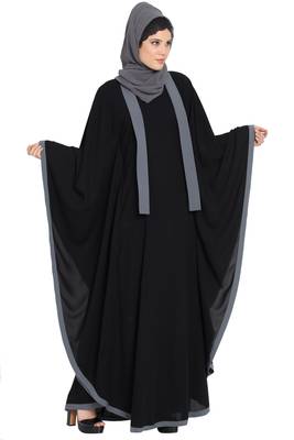 Black kashibo Kaftan Abaya With Grey Borders 3