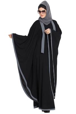 Black kashibo Kaftan Abaya With Grey Borders 4