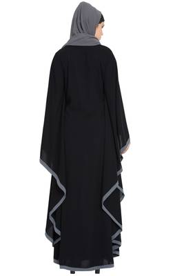 Black kashibo Kaftan Abaya With Grey Borders 6