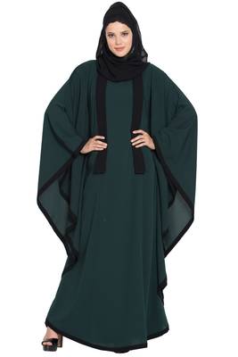 Green kashibo Kaftan Abaya With Black Borders 1