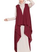 Light Beige And  Maroon Anam Two Pieces Set Abaya And Shrug Combo