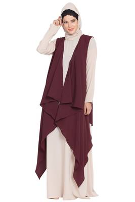 Light Beige And Wine Anam Two Pieces Set Abaya And Shrug Combo 1