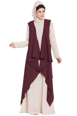 Light Beige And Wine Anam Two Pieces Set Abaya And Shrug Combo 2