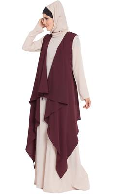 Light Beige And Wine Anam Two Pieces Set Abaya And Shrug Combo 3