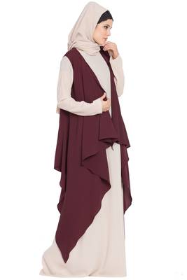 Light Beige And Wine Anam Two Pieces Set Abaya And Shrug Combo 4
