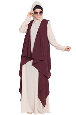 Light Beige And Wine Anam Two Pieces Set Abaya And Shrug Combo 5