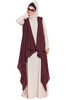 Light Beige And Wine Anam Two Pieces Set Abaya And Shrug Combo 6