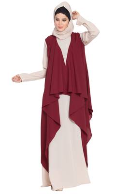 Maroon Aida Sleeveless Free Size Shrug For Any Abaya 1