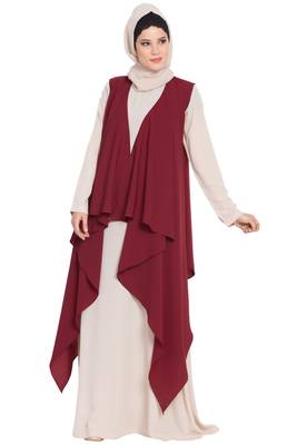 Maroon Aida Sleeveless Free Size Shrug For Any Abaya 2