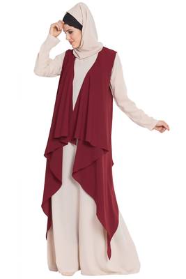 Maroon Aida Sleeveless Free Size Shrug For Any Abaya 3