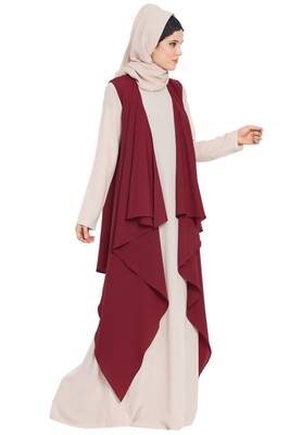 Maroon Aida Sleeveless Free Size Shrug For Any Abaya 4