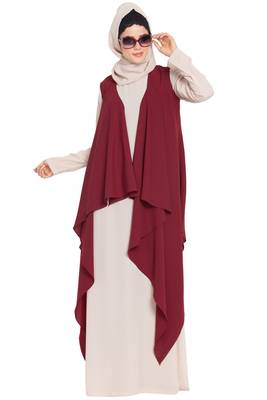 Maroon Aida Sleeveless Free Size Shrug For Any Abaya 5