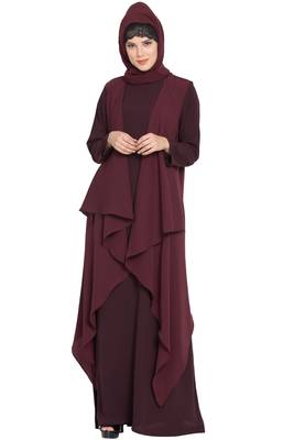 Wine Aida Sleeveless-Free Size Shrug For Any Abaya 1