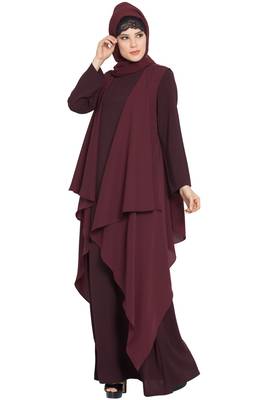 Wine Aida Sleeveless-Free Size Shrug For Any Abaya 3