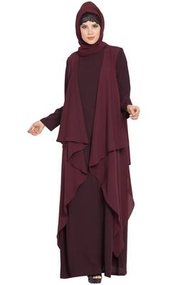 Wine Aida Sleeveless-Free Size Shrug For Any Abaya 4