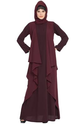 Wine Aida Sleeveless-Free Size Shrug For Any Abaya 5