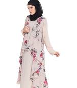 Beige Printed Sleeveless Free Size Shrug For Any Abaya