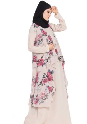 Beige Printed Sleeveless Free Size Shrug For Any Abaya 2