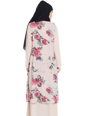 Beige Printed Sleeveless Free Size Shrug For Any Abaya 5