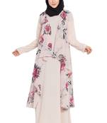 Light Beige Print Two Pieces Set Abaya And Shrug Combo
