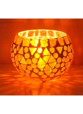 Indian Handmade Paint Work Design Mosaic Glass candle Holder 3 Inch 3