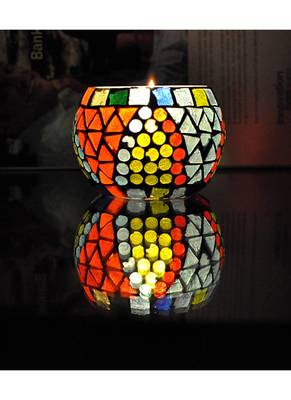 Vintage Handpainted Design Glass candle Holder 3