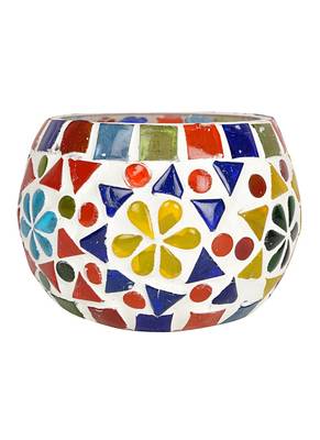 Mosaic Glass Diya Round candle Holder 3 Inches 1
