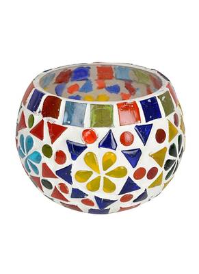 Mosaic Glass Diya Round candle Holder 3 Inches 2