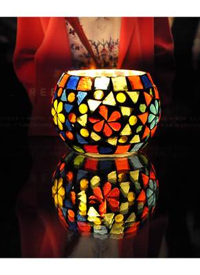 Mosaic Glass Diya Round candle Holder 3 Inches 3