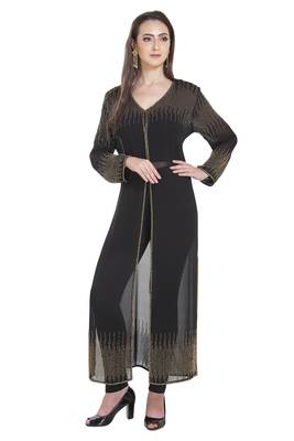 Black Embroidered Georgette Ethnic Kurtis 1