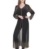 Black Embroidered Georgette Ethnic Kurtis