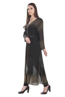 Black Embroidered Georgette Ethnic Kurtis 2