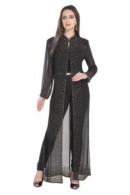 Black Embroidered Georgette Ethnic Kurtis 1