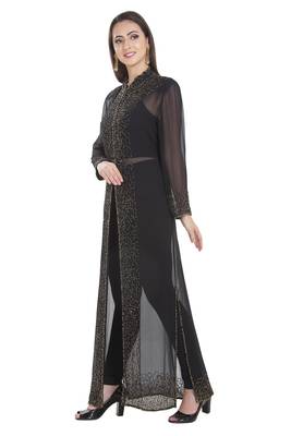 Black Embroidered Georgette Ethnic Kurtis 2