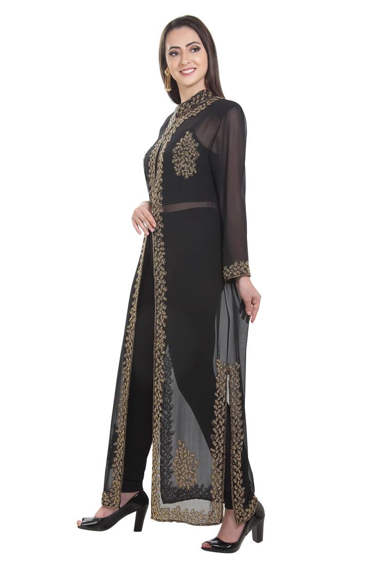Black Embroidered Georgette Ethnic Kurtis