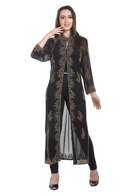 Black Embroidered Georgette Ethnic Kurtis 1