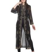 Black Embroidered Georgette Ethnic Kurtis