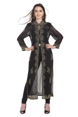 Black Embroidered Georgette Ethnic Kurtis 2