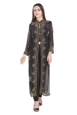 Black Embroidered Georgette Ethnic Kurtis 1