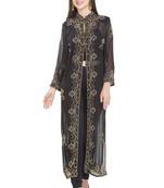 Black Embroidered Georgette Ethnic Kurtis