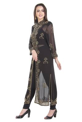 Black Embroidered Georgette Ethnic Kurtis 2
