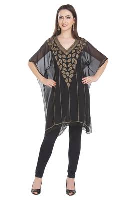 Black Embroidered Georgette Ethnic Kurtis 1