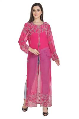 Pink Embroidered Georgette Ethnic Kurtis 1