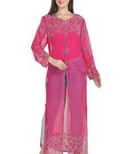 Pink Embroidered Georgette Ethnic Kurtis